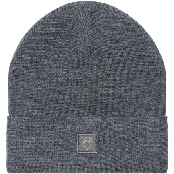 KnowledgeCotton UNISEX Mütze Merino Double Layer Badge Beanie 4210022 Dark Grey Melange