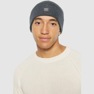 KnowledgeCotton UNISEX Mütze Merino Double Layer Badge Beanie 4210022 Dark Grey Melange