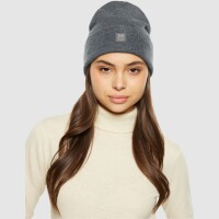 KnowledgeCotton UNISEX Mütze Merino Double Layer Badge Beanie 4210022 Dark Grey Melange
