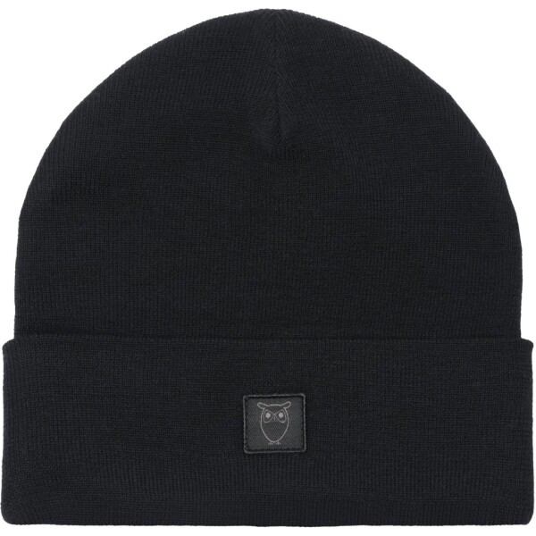 KnowledgeCotton UNISEX Mütze Merino Double Layer Badge Beanie 4210022 Black Jet