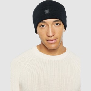 KnowledgeCotton UNISEX Mütze Merino Double Layer Badge Beanie 4210022 Black Jet