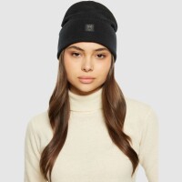 KnowledgeCotton UNISEX Mütze Merino Double Layer Badge Beanie 4210022 Black Jet