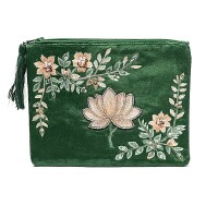 Phoenix Import Samtbeutel mit Reißverschluss grün mit Lotus