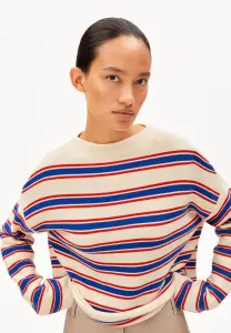Armedangels Damen Pullover Merinaa Stripes oatmilk-mars red-dynamo blue
