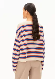 Armedangels Damen Pullover Merinaa Stripes oatmilk-mars red-dynamo blue