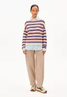 Armedangels Damen Pullover Merinaa Stripes oatmilk-mars red-dynamo blue
