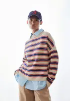 Armedangels Damen Pullover Merinaa Stripes oatmilk-mars red-dynamo blue