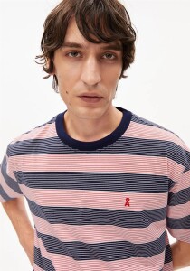 Armedangels Herren T-Shirt Maarkos multi stripes tinted navy-oatmilk