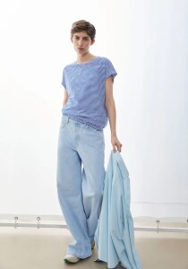 Armedangels Damen T-Shirt slub jersey stripe oatmilk-dynamo blue