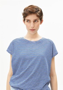 Armedangels Damen T-Shirt slub jersey stripe oatmilk-dynamo blue