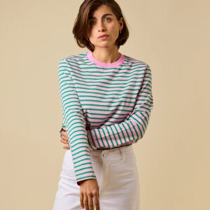 popeia Damen Sweater Langarmshirt Gestreift aus...