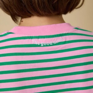 popeia Damen Sweater Langarmshirt Gestreift aus Bio-Baumwolle in Pink/Grün