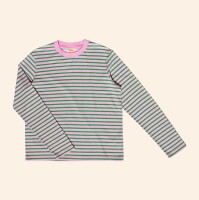 popeia Damen Sweater Langarmshirt Gestreift aus Bio-Baumwolle in Pink/Grün