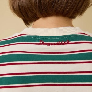 popeia Damen Sweater Langarmshirt Gestreift aus Bio-Baumwolle in dunkelgrün/bordeaux