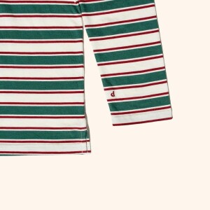 popeia Damen Sweater Langarmshirt Gestreift aus Bio-Baumwolle in dunkelgrün/bordeaux