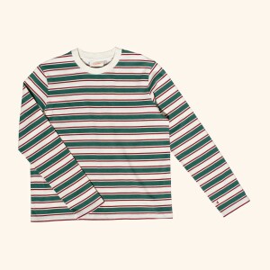 popeia Damen Sweater Langarmshirt Gestreift aus Bio-Baumwolle in dunkelgrün/bordeaux