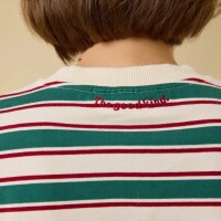 popeia Damen Sweater Langarmshirt Gestreift aus Bio-Baumwolle in dunkelgrün/bordeaux