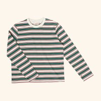 popeia Damen Sweater Langarmshirt Gestreift aus Bio-Baumwolle in dunkelgrün/bordeaux