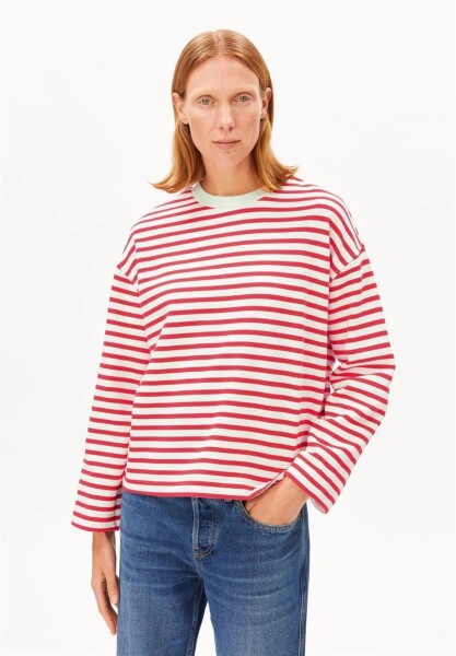 Armedangels Damen Pullover Frankaa Maarlen Stripe Sweatshirt undyed-mars red