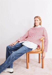 Armedangels Damen Pullover Frankaa Maarlen Stripe Sweatshirt undyed-mars red