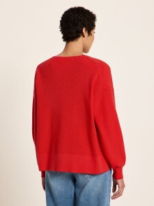 Lanius Damen Pullover mit V-Ausschnitt GOTS red lava