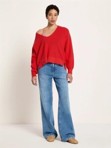 Lanius Damen Pullover mit V-Ausschnitt GOTS red lava