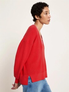 Lanius Damen Pullover mit V-Ausschnitt GOTS red lava