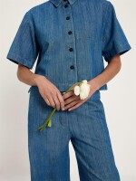 Lanius Damen Bluse Jeansshirt GOTS mid blue denim