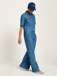 Lanius Damen Hose Jeans mit Gummibund GOTS mid blue denim
