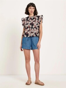Lanius Damen Bluse Blusenshirt mit Volant GOTS print...