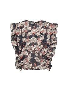 Lanius Damen Bluse Blusenshirt mit Volant GOTS print bloom onyx