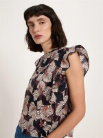 Lanius Damen Bluse Blusenshirt mit Volant GOTS print bloom onyx