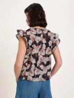 Lanius Damen Bluse Blusenshirt mit Volant GOTS print bloom onyx