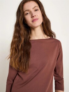 Lanius Damen T-Shirt U-Boot-Shirt mit 3/4 Arm dark mocca