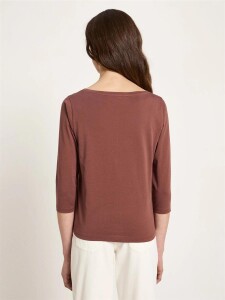Lanius Damen T-Shirt U-Boot-Shirt mit 3/4 Arm dark mocca