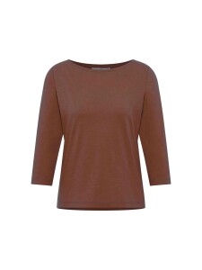 Lanius Damen T-Shirt U-Boot-Shirt mit 3/4 Arm dark mocca