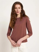 Lanius Damen T-Shirt U-Boot-Shirt mit 3/4 Arm dark mocca
