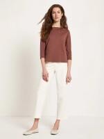 Lanius Damen T-Shirt U-Boot-Shirt mit 3/4 Arm dark mocca