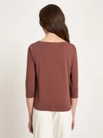 Lanius Damen T-Shirt U-Boot-Shirt mit 3/4 Arm dark mocca