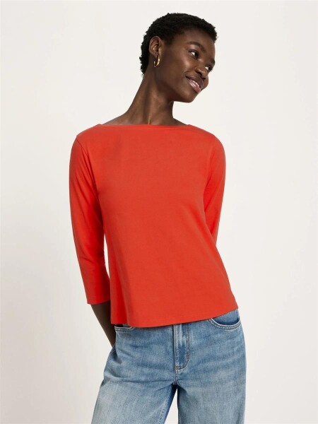 Lanius Damen T-Shirt U-Boot-Shirt mit 3/4 Arm lava red