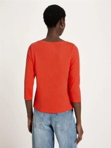Lanius Damen T-Shirt U-Boot-Shirt mit 3/4 Arm lava red