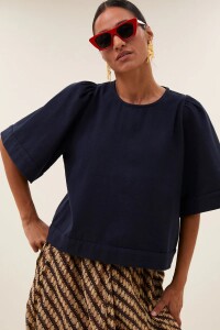 by bar Damen Bluse Olivia twill captain blue