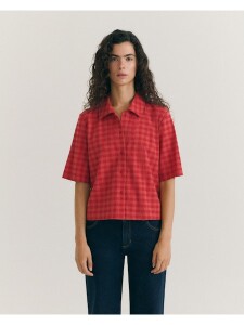 Thinking Mu Damen Bluse Ane Seersucker Red Checks