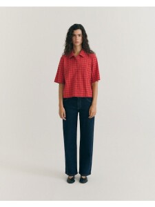 Thinking Mu Damen Bluse Ane Seersucker Red Checks