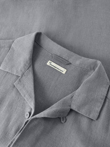 KnowledgeCotton Herren Hemd kurzarm 1090160 relaxed short sleeve Shirt Ultimate Grey