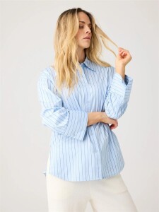 KnowledgeCotton Damen Bluse 2090096 Dew relaxed Blue Stripe