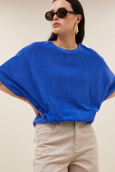 by bar Damen T-Shirt Nuki slub top azul blue