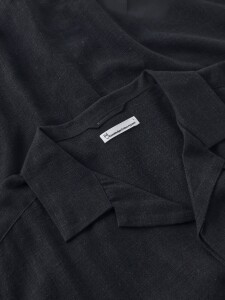 KnowledgeCotton Herren Hemd kurzarm 1090160 relaxed short sleeve Shirt Black Jet