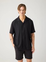 KnowledgeCotton Herren Hemd kurzarm 1090160 relaxed short sleeve Shirt Black Jet