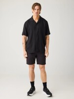 KnowledgeCotton Herren Hemd kurzarm 1090160 relaxed short sleeve Shirt Black Jet